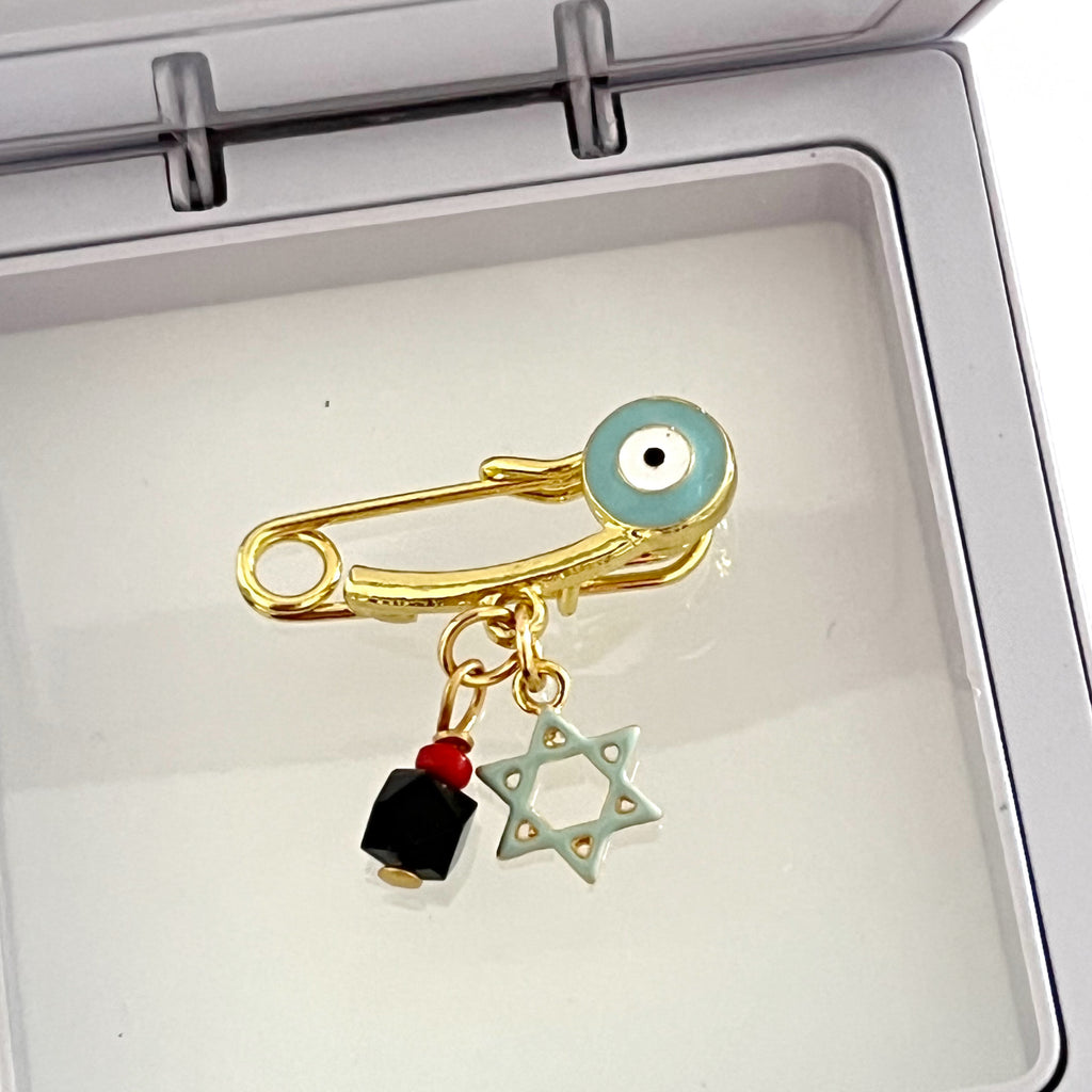 2.9 CM Enamel Baby Pin With Genuine Azabache Charm - Gold