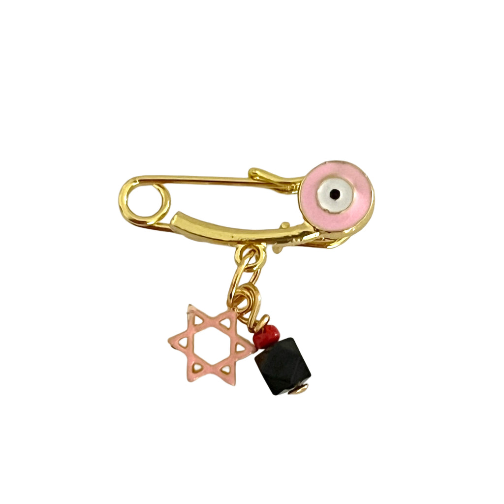 2.9 CM Enamel Baby Pin With Genuine Azabache Charm - Gold