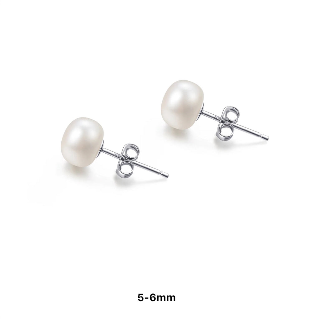 925 Sterling Silver Freshwater Cultured Pearl Stud Earrings - Silver