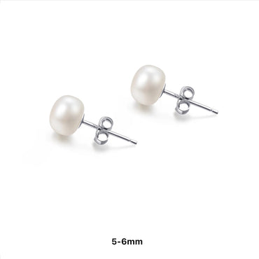 925 Sterling Silver Freshwater Cultured Pearl Stud Earrings - Silver