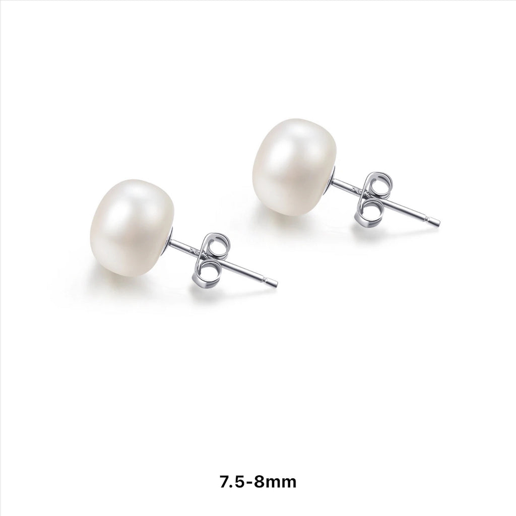 925 Sterling Silver Freshwater Cultured Pearl Stud Earrings - Silver