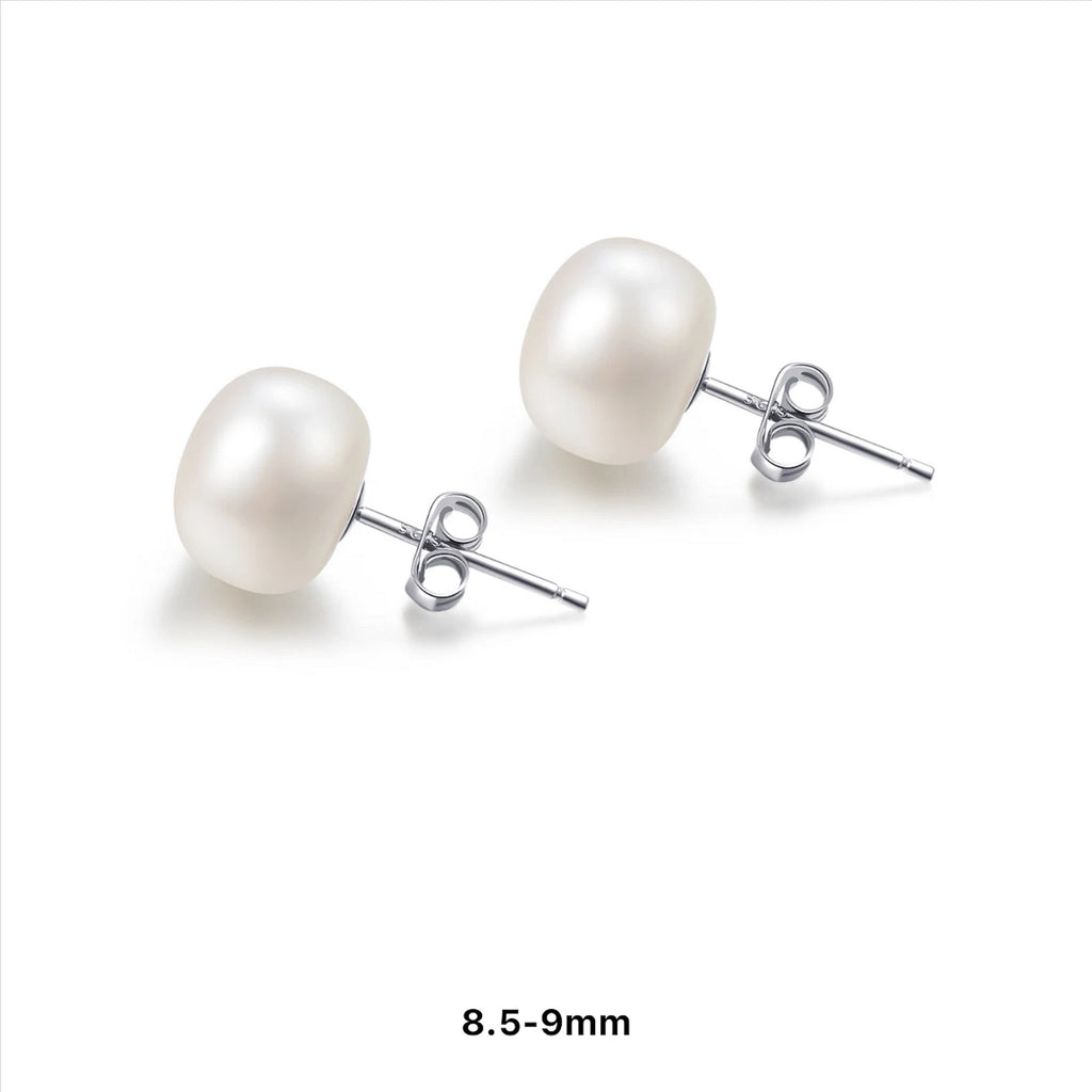 925 Sterling Silver Freshwater Cultured Pearl Stud Earrings - Silver