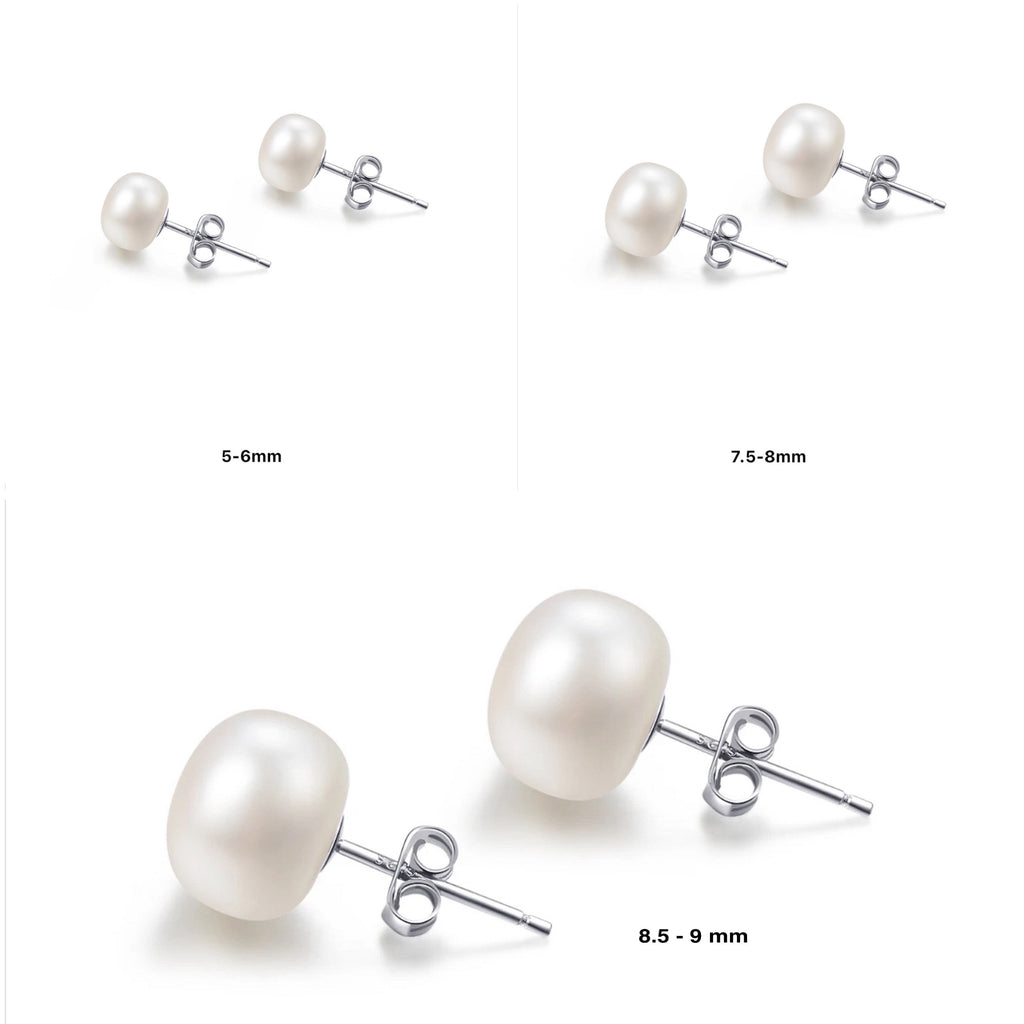 925 Sterling Silver Freshwater Cultured Pearl Stud Earrings - Silver