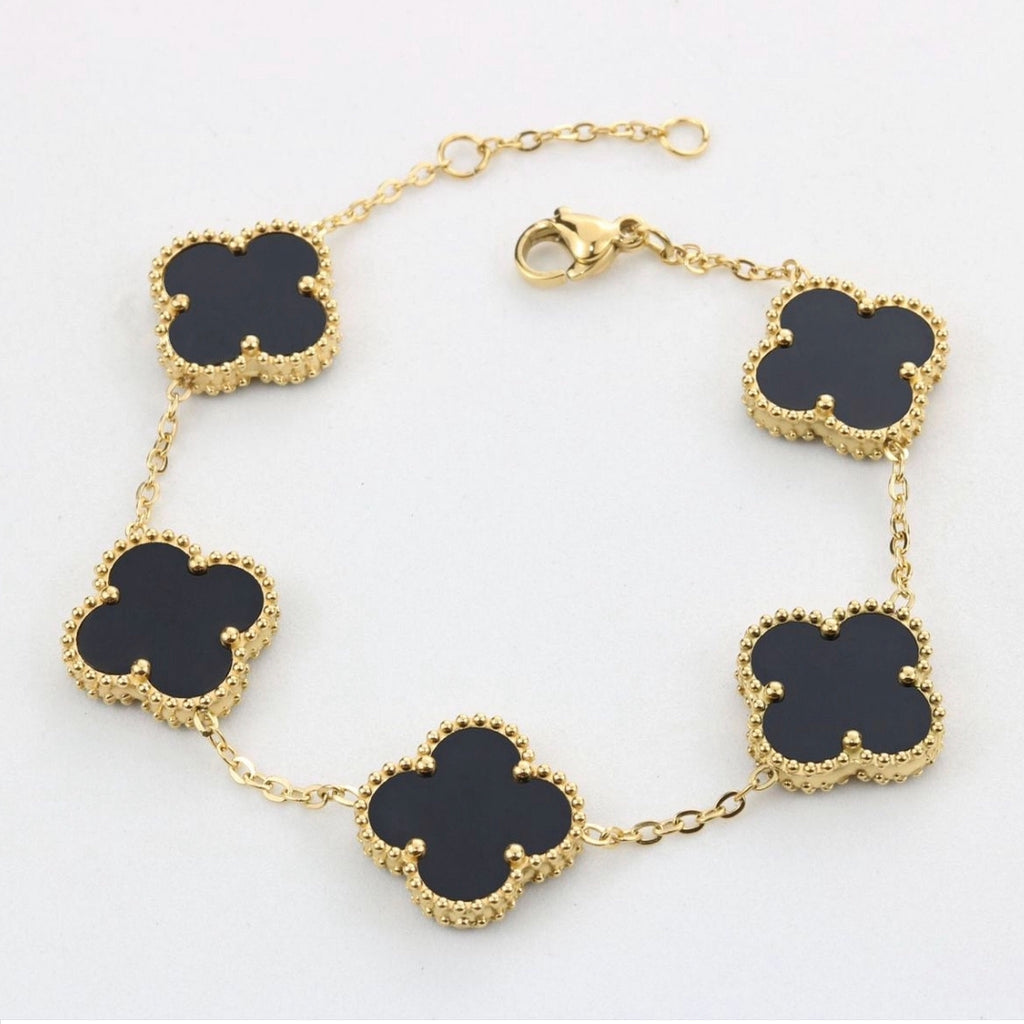 Double Sided Enamel Clover Bracelet - 18K Gold Plated