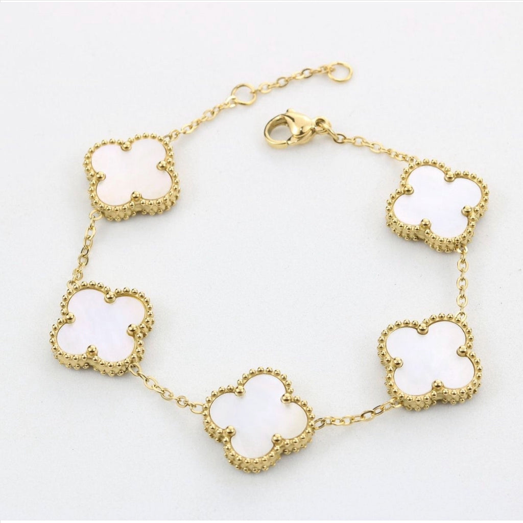 Double Sided Enamel Clover Bracelet - 18K Gold Plated