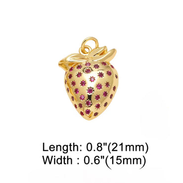 Fuchsia CZ Strawberry Charm - Gold