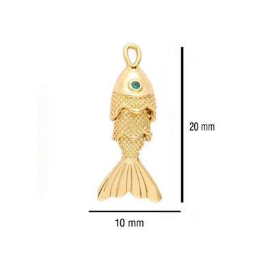 CZ Green Eye Fish Charm - Gold