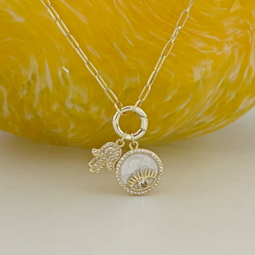 Evil Eye Hamsa Charms Necklace - Gold