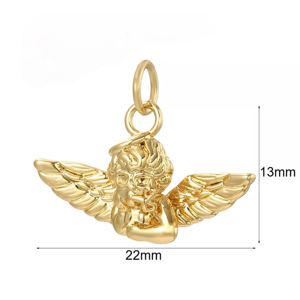 Triple Protection Necklace with Guardian Angel Charm - Gold