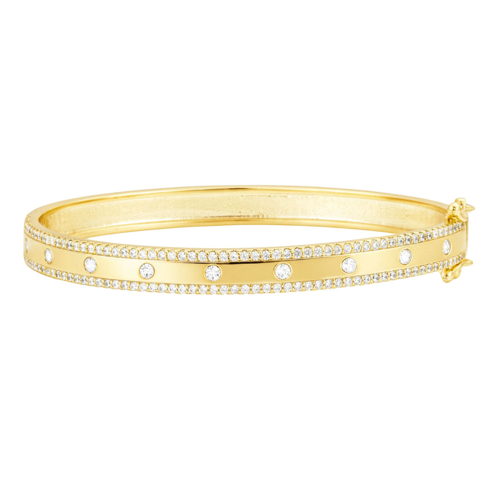 CZ Bangle Bracelet - 14K Gold Plated