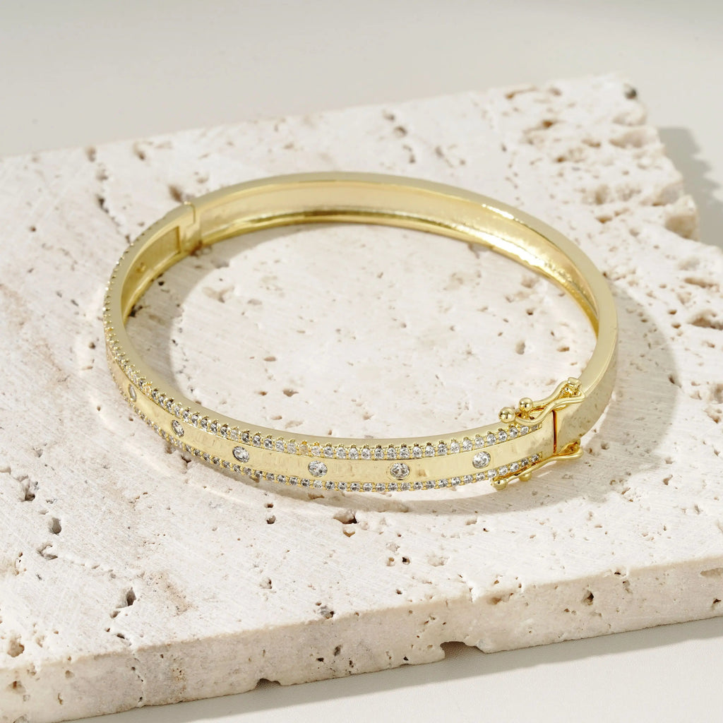 CZ Bangle Bracelet - 14K Gold Plated