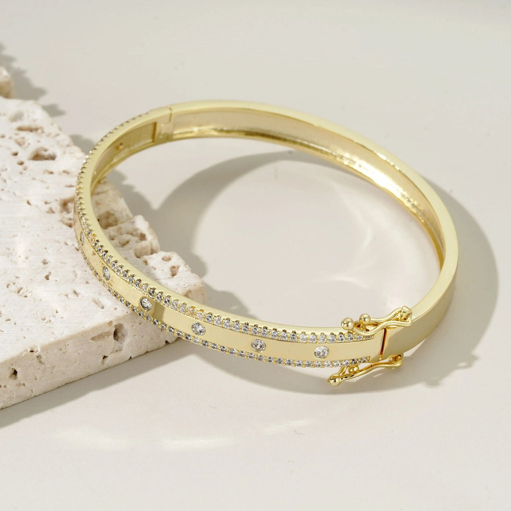 CZ Bangle Bracelet - 14K Gold Plated