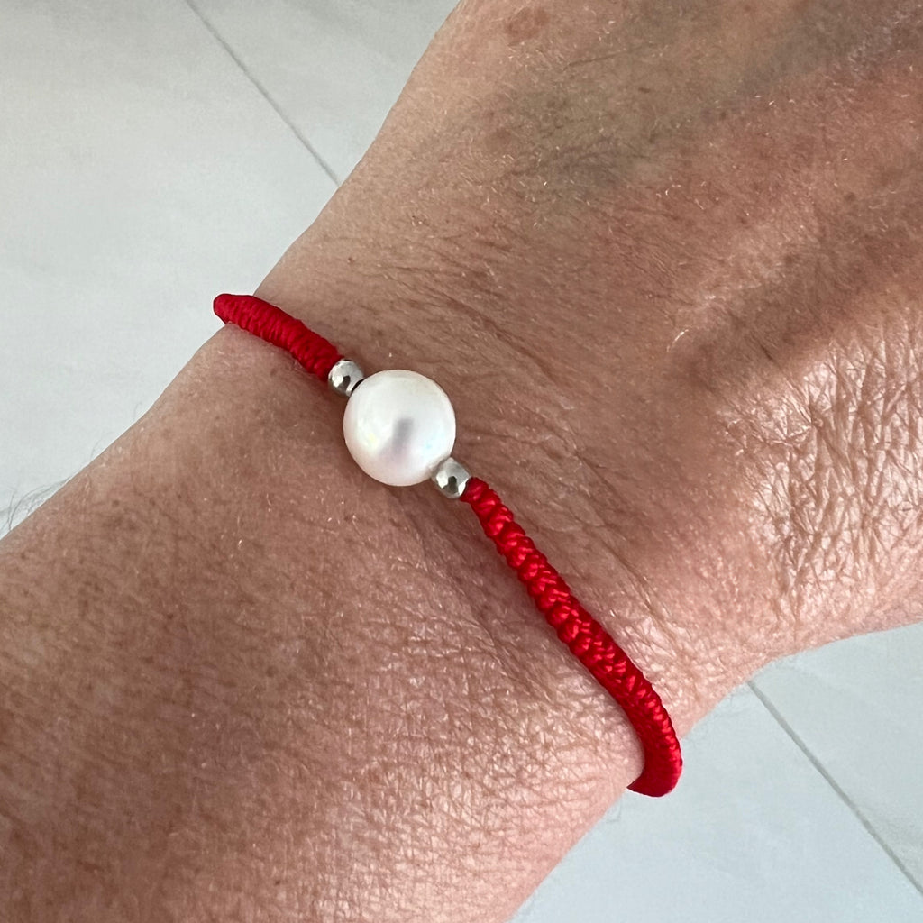 Red String Freshwater Pearl Bracelet - Gold or Silver