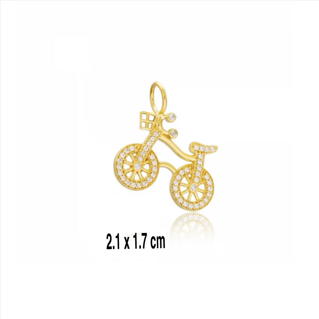 8 CM Plain Baby Pin With Bicycle Charm - Gold