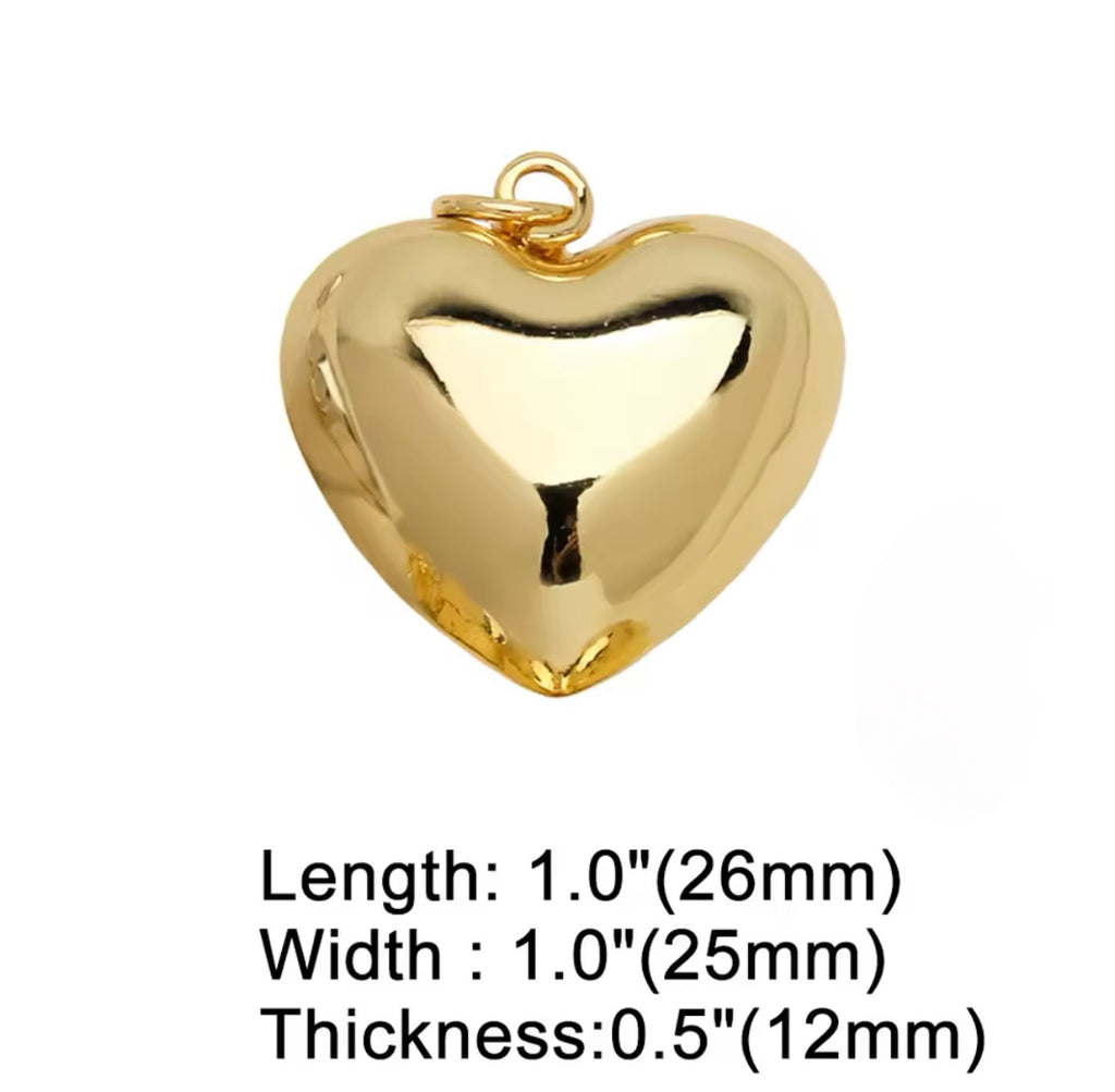 Puffed Heart Charm Necklace - Gold