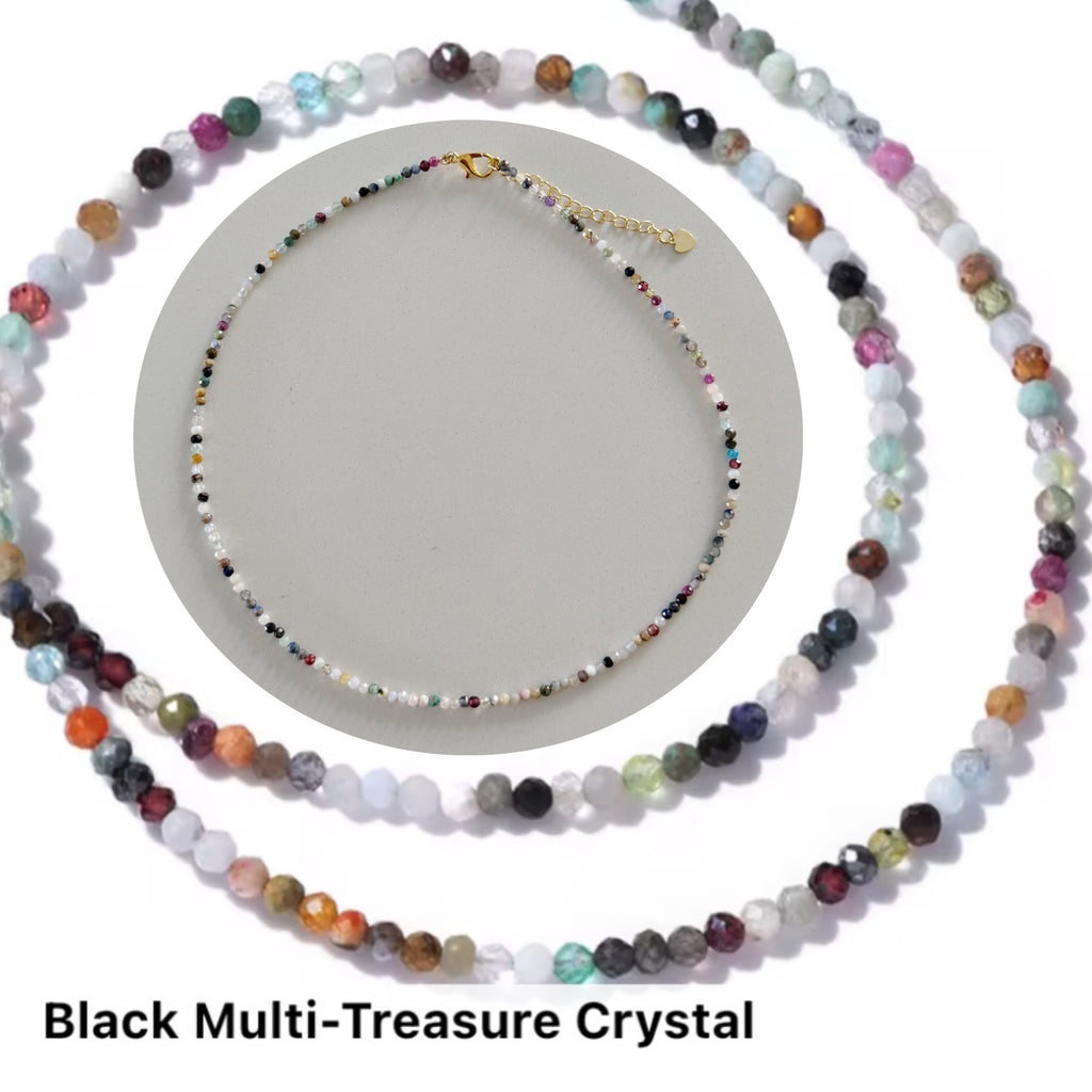 Dainty 2 mm Natural Faceted Gemstone Beaded Necklace