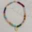 Beaded Gemstone Choker Heart Necklace - 18K Gold Plated