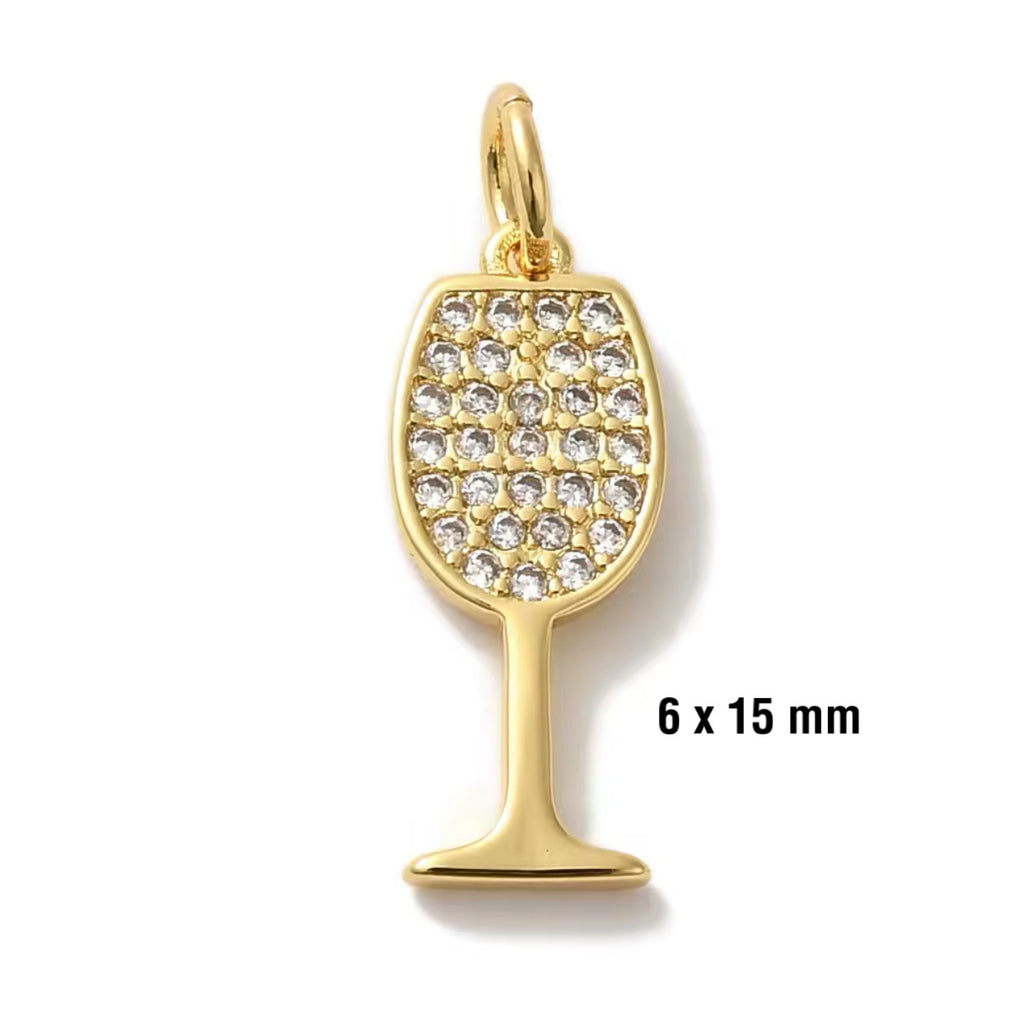 CZ Glass of Wine Charm - Gold