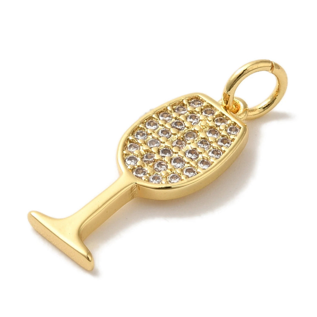 CZ Glass of Wine Charm - Gold