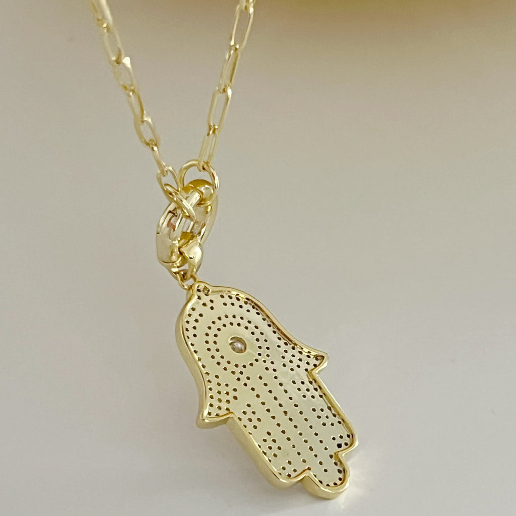 CZ Hamsa Pendant Necklace - Gold