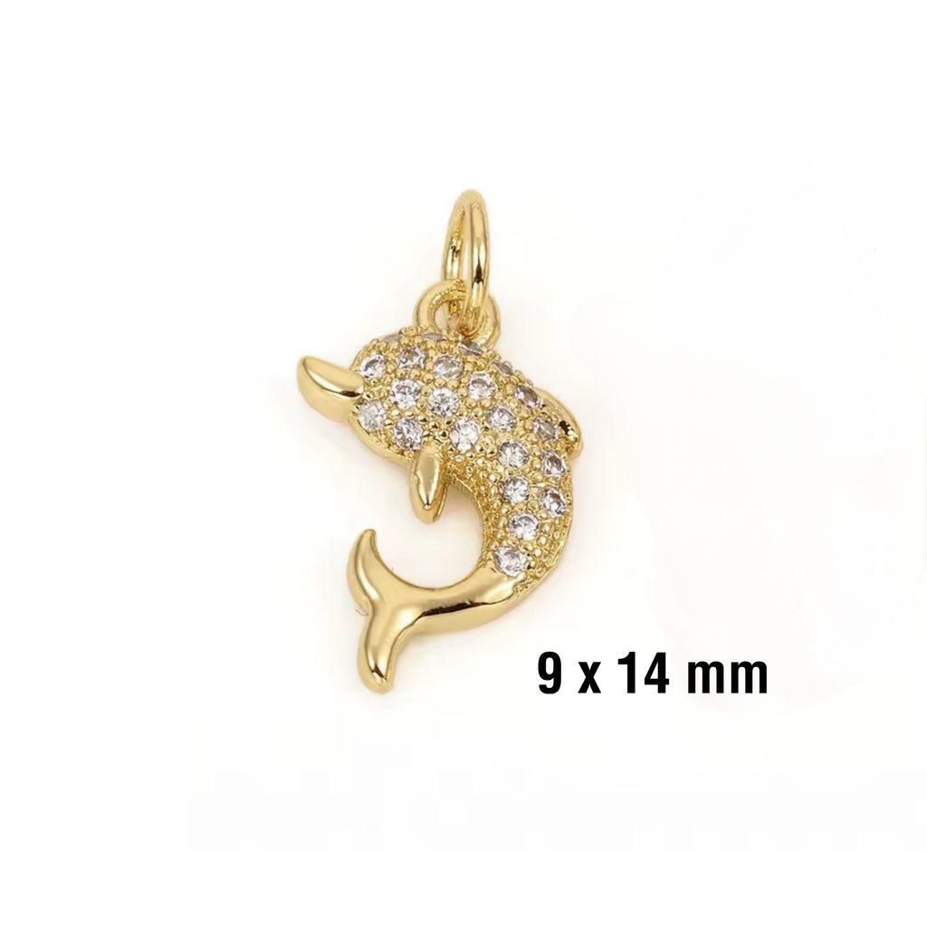 CZ Dolphin Charm - Gold