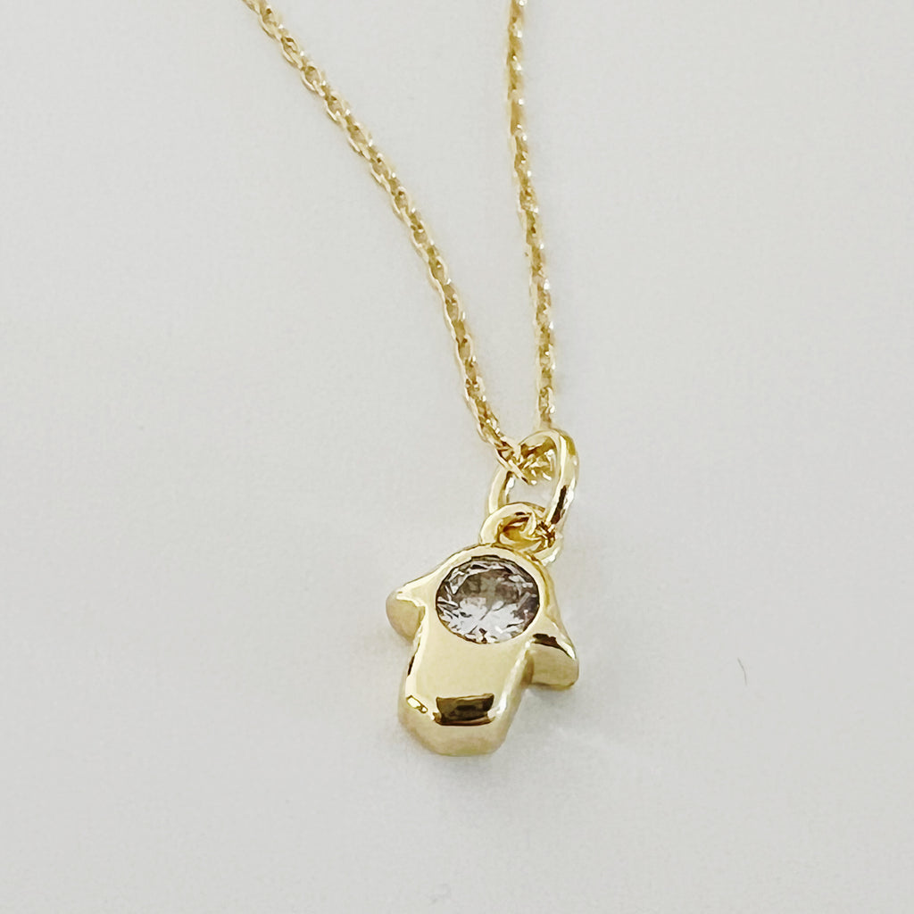 Mini CZ Hamsa Necklace - Gold