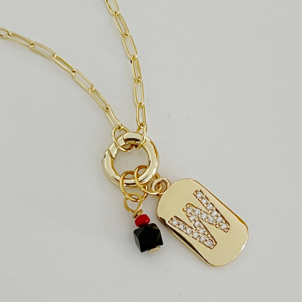 Personalized Initial/Genuine Azabache Charms Necklace - Gold