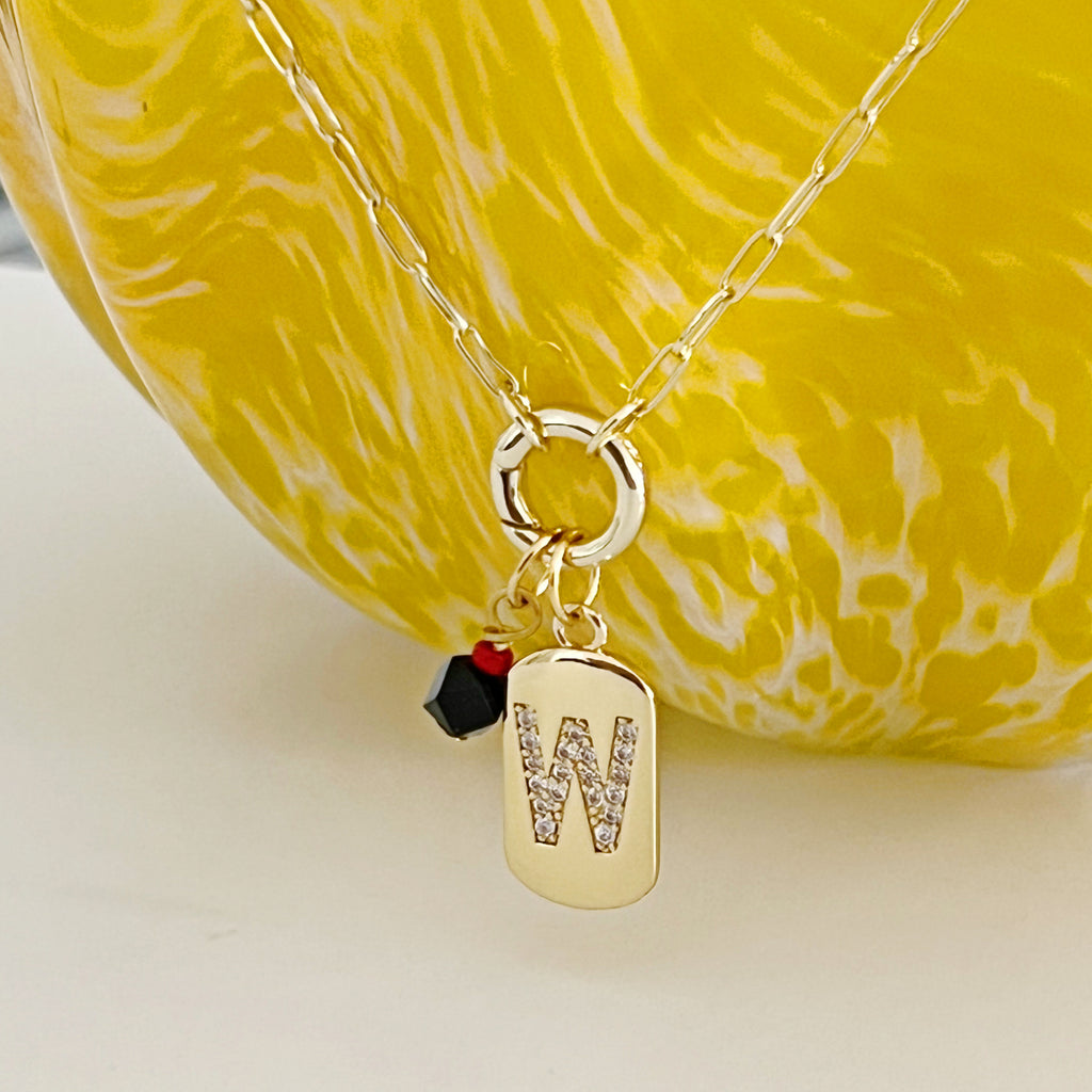 Personalized Initial/Genuine Azabache Charms Necklace - Gold