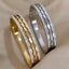 CZ Three Rows Stainless Steel Bangle Bracelet - Gold and Silver.