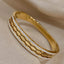 CZ Three Rows Stainless Steel Bangle Bracelet - Gold and Silver.
