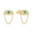 CZ Green Evil Eye Chain Stud Earrings - Gold