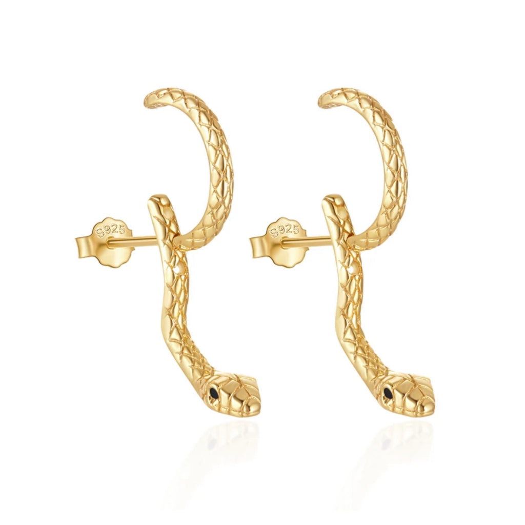 Creative Snake Design Stud Earrings - Gold