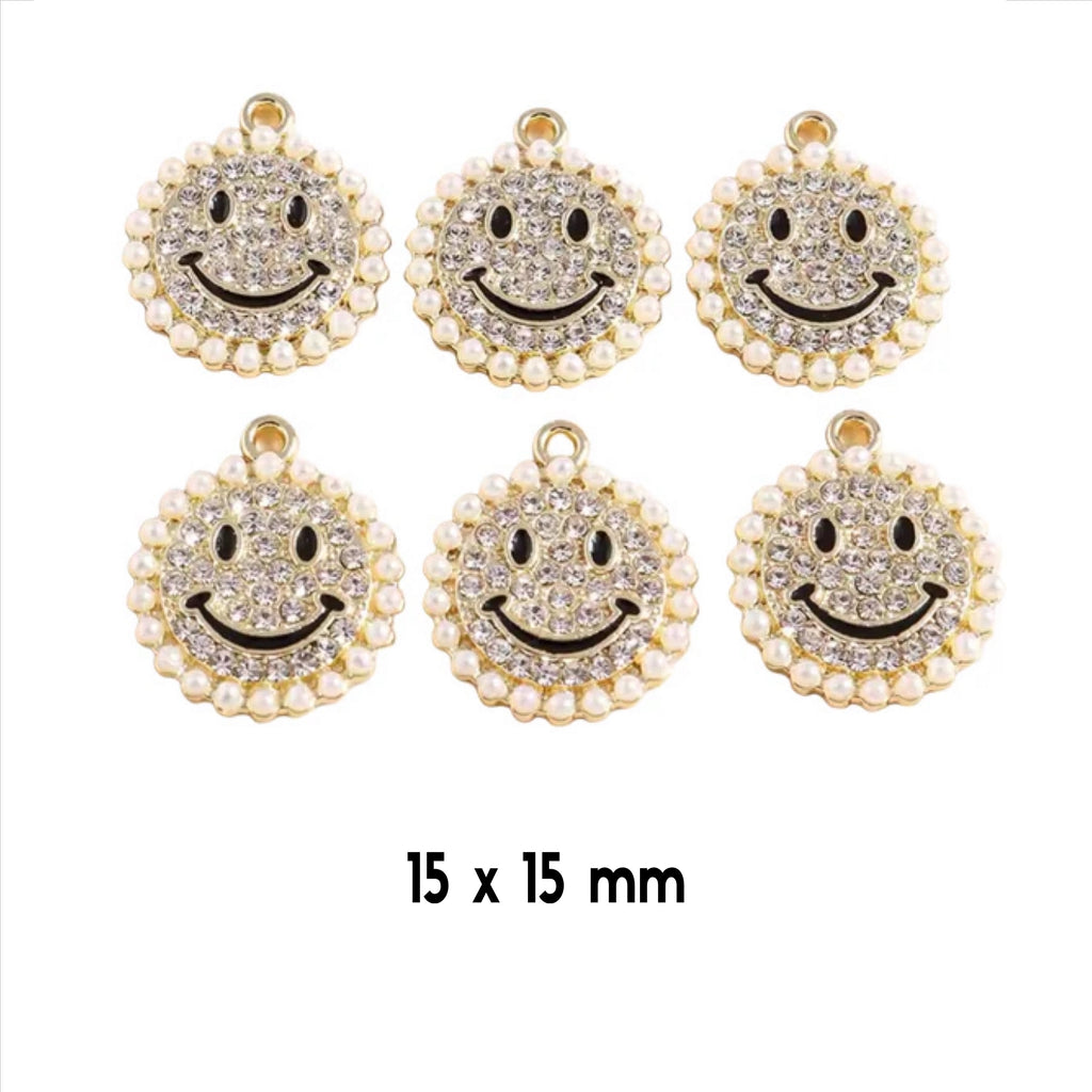 4 CM Blue Enamel Pin With CZ Happy Face Charm - Gold