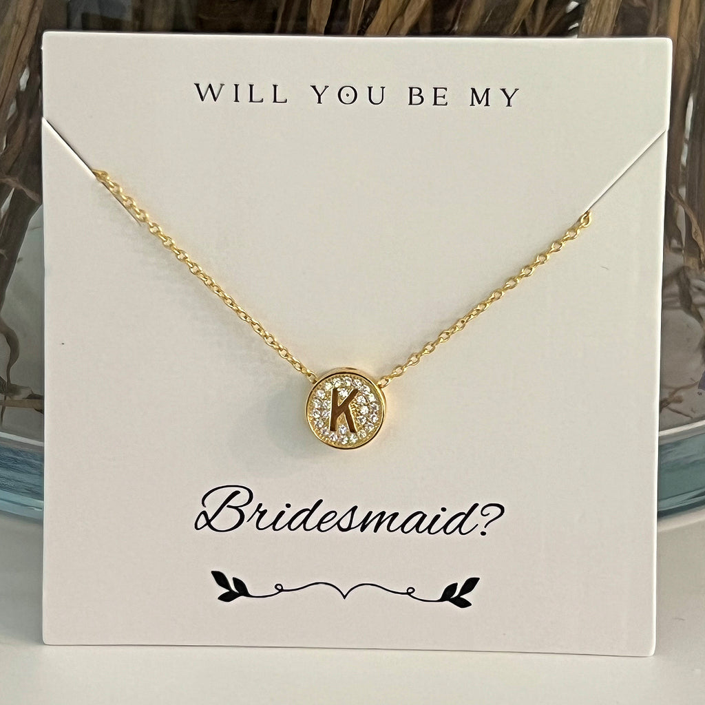 Bridesmaid Small CZ Initial Letter Necklace (A-Z) - Gold or Silver