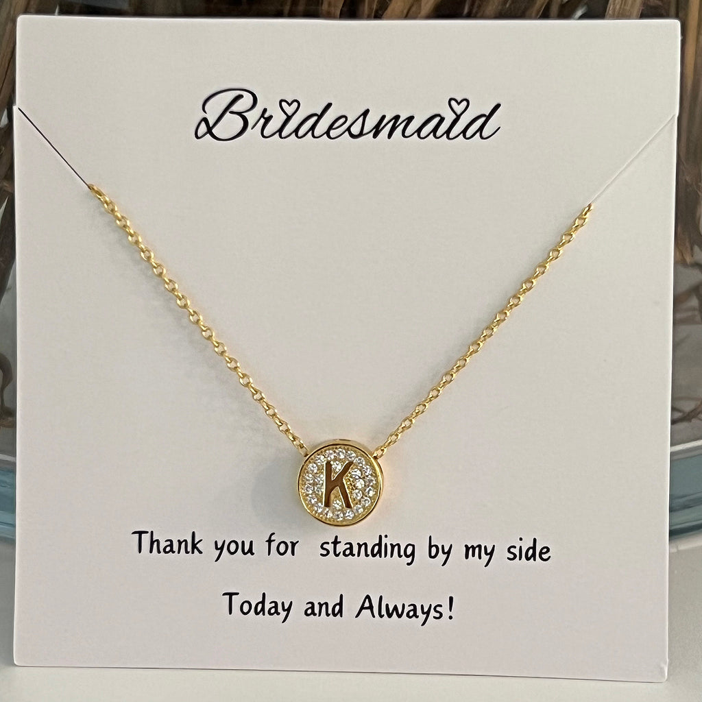 Bridesmaid Small CZ Initial Letter Necklace (A-Z) - Gold or Silver