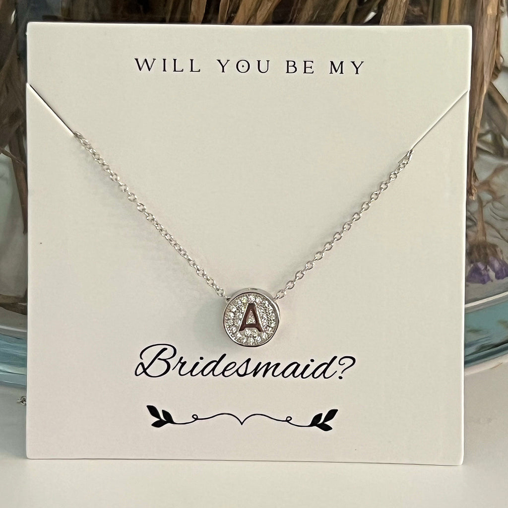 Bridesmaid Small CZ Initial Letter Necklace (A-Z) - Gold or Silver