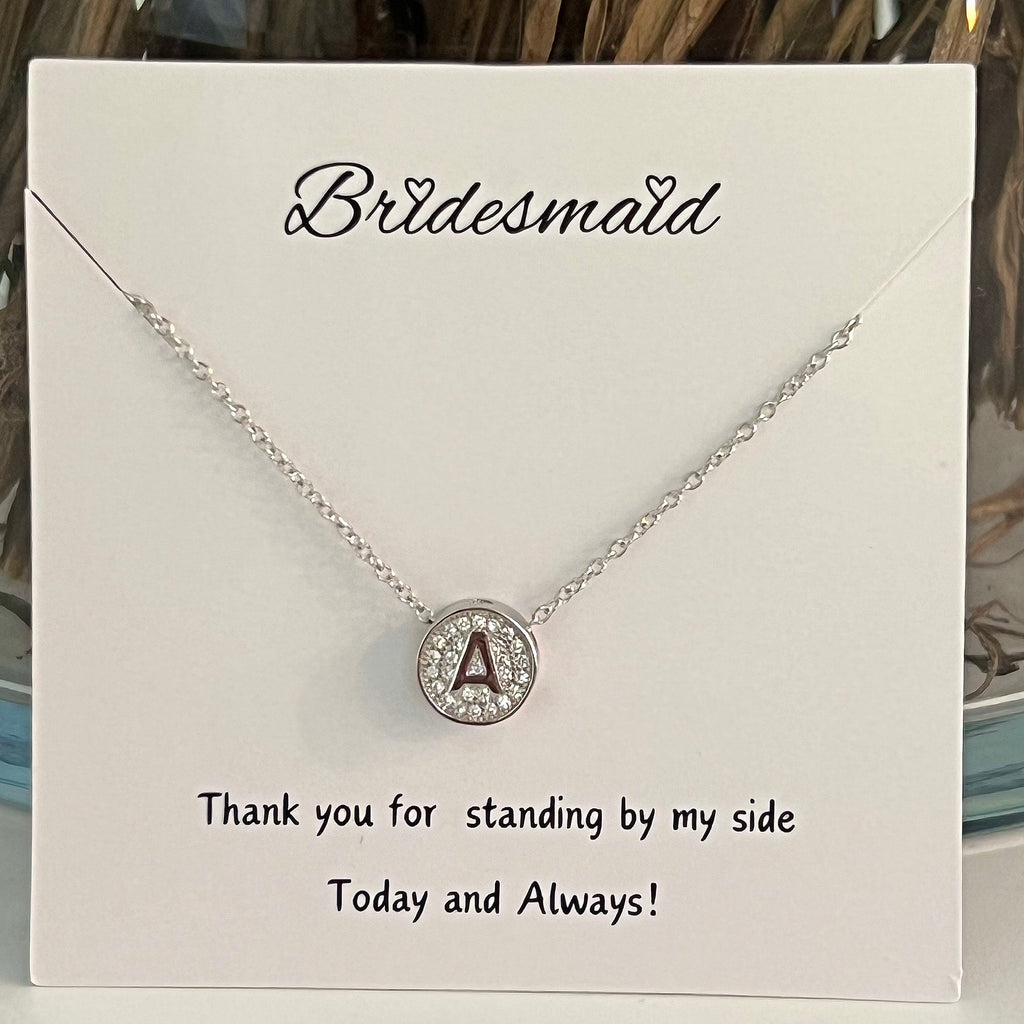 Bridesmaid Small CZ Initial Letter Necklace (A-Z) - Gold or Silver