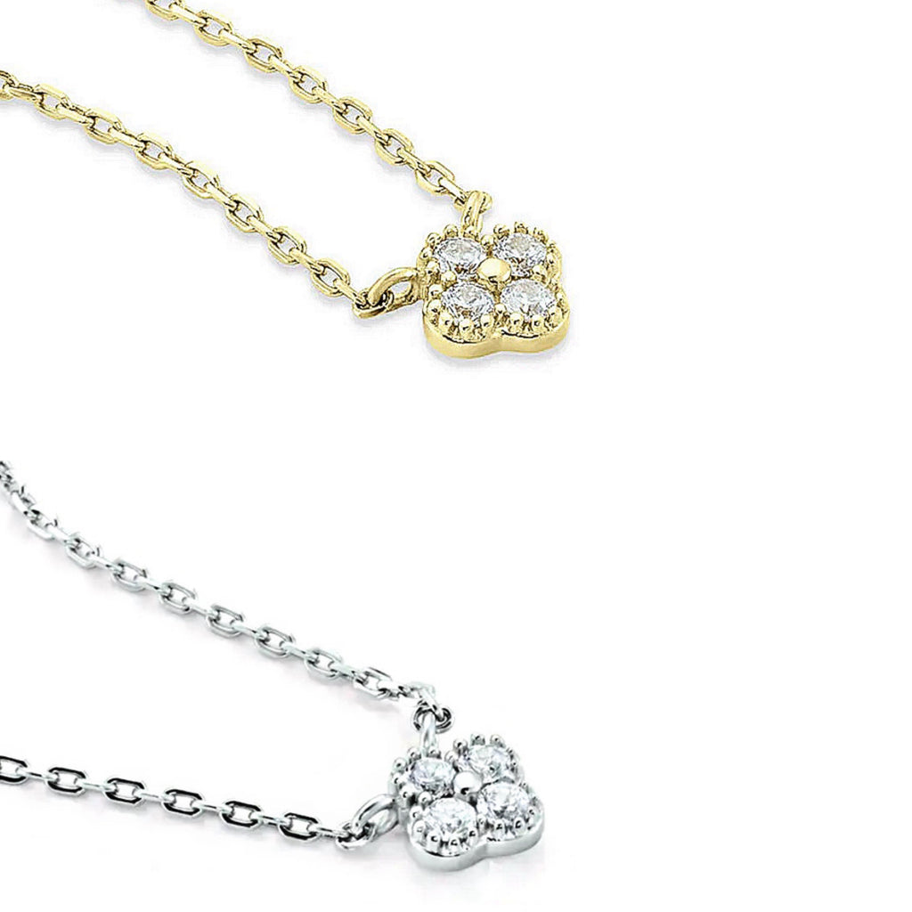 Bridesmaid Mini CZ Clover Pendant Necklace - Gold or Silver