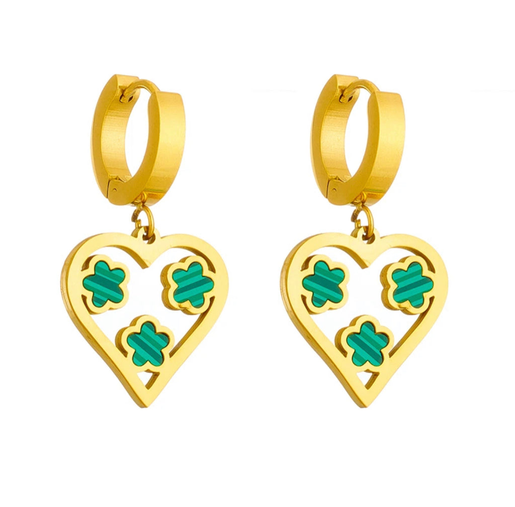 Stainless Steel Flowers Heart Earrings - 18k Gold Plated