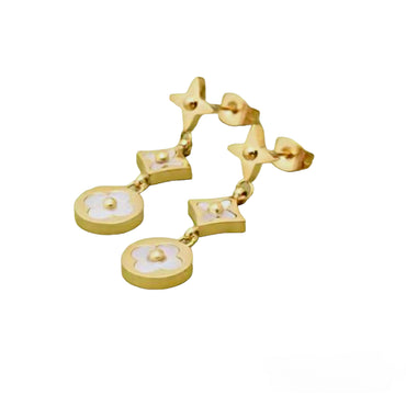 18k Gold Plated Clover Design Dangling Stud Earrings