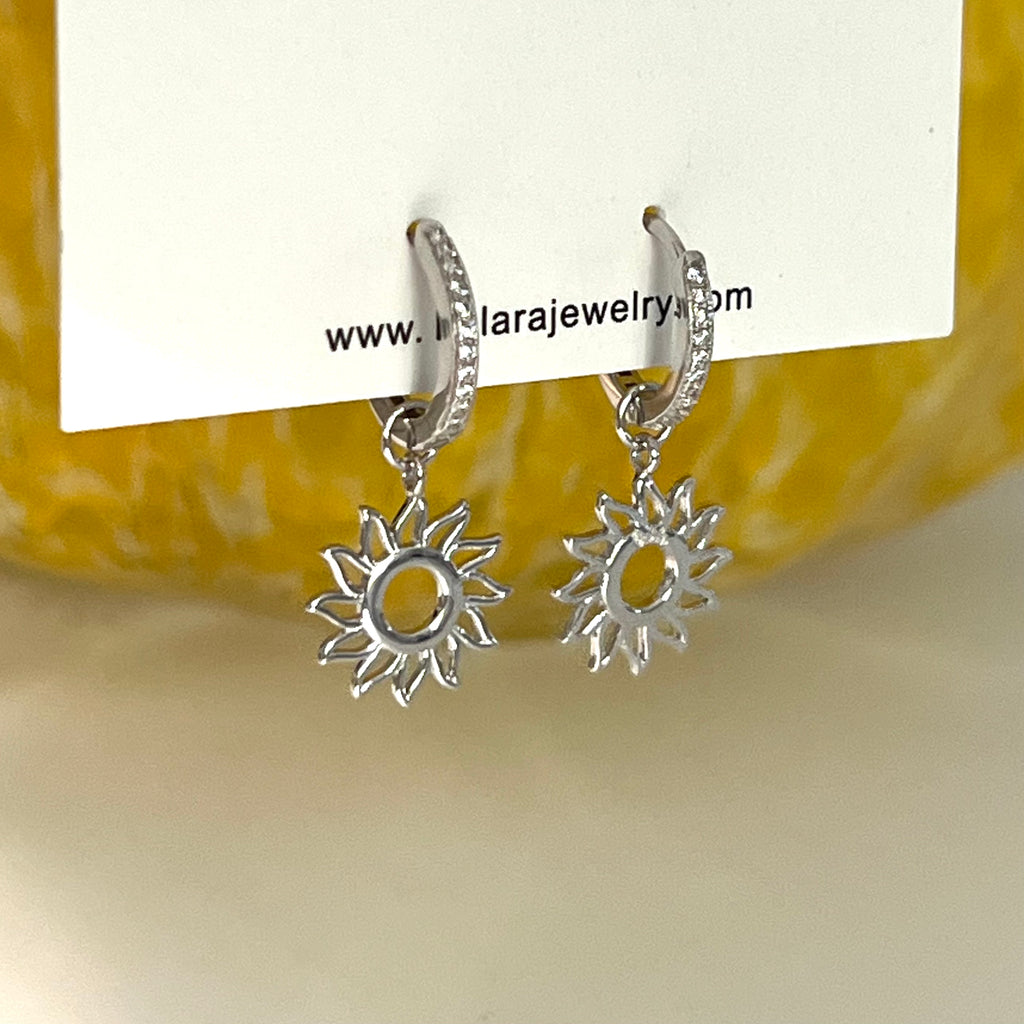 925 Sterling Silver Sun CZ Huggie Hoops Earrings - Gold or Silver