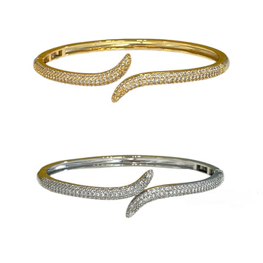 For Small Wrist 18k Gold Plated CZ Tail Shape Bangle Bracelet- Silver and Gold