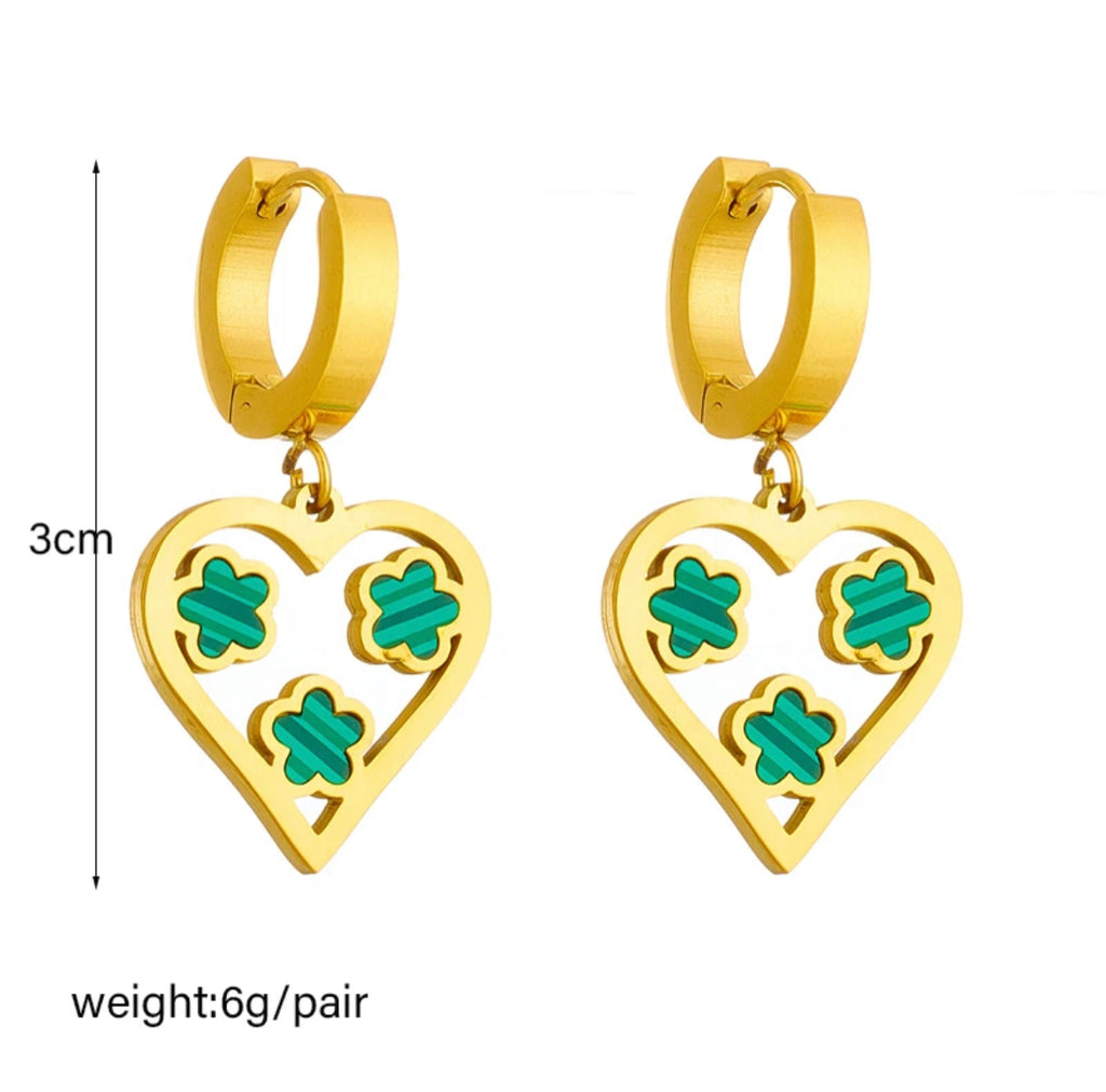 Stainless Steel Flowers Heart Earrings - 18k Gold Plated