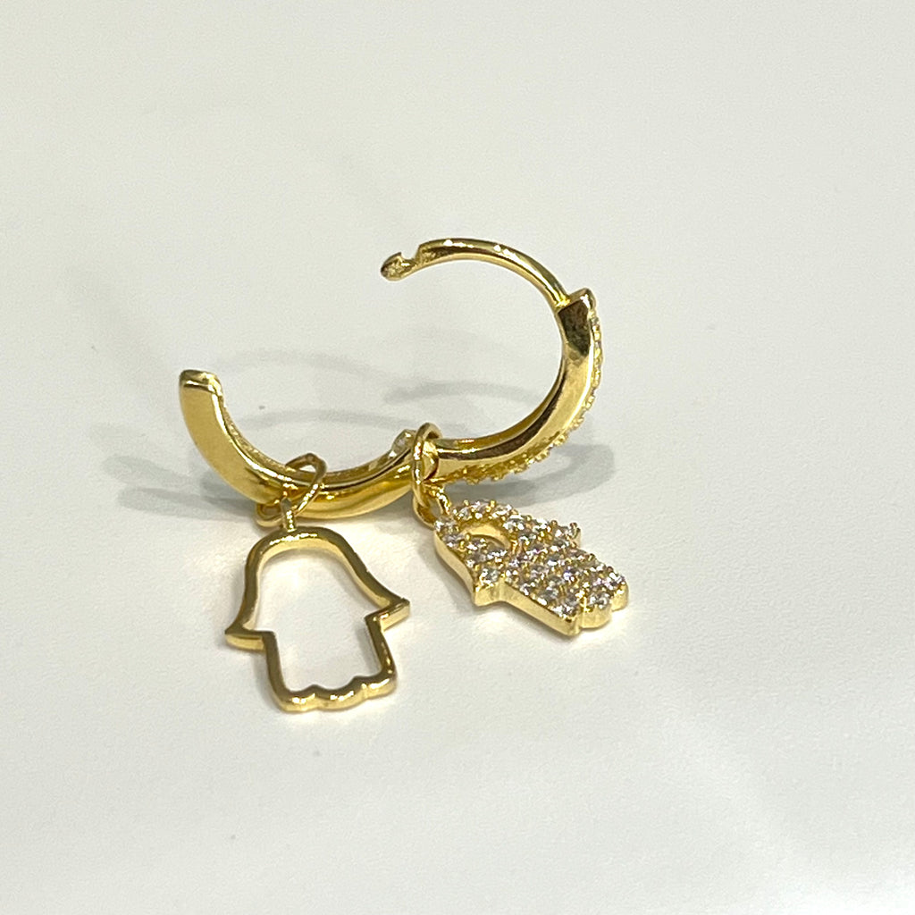 925 Sterling Double Hamsa CZ Huggie Hoops Earrings - Gold or Silver