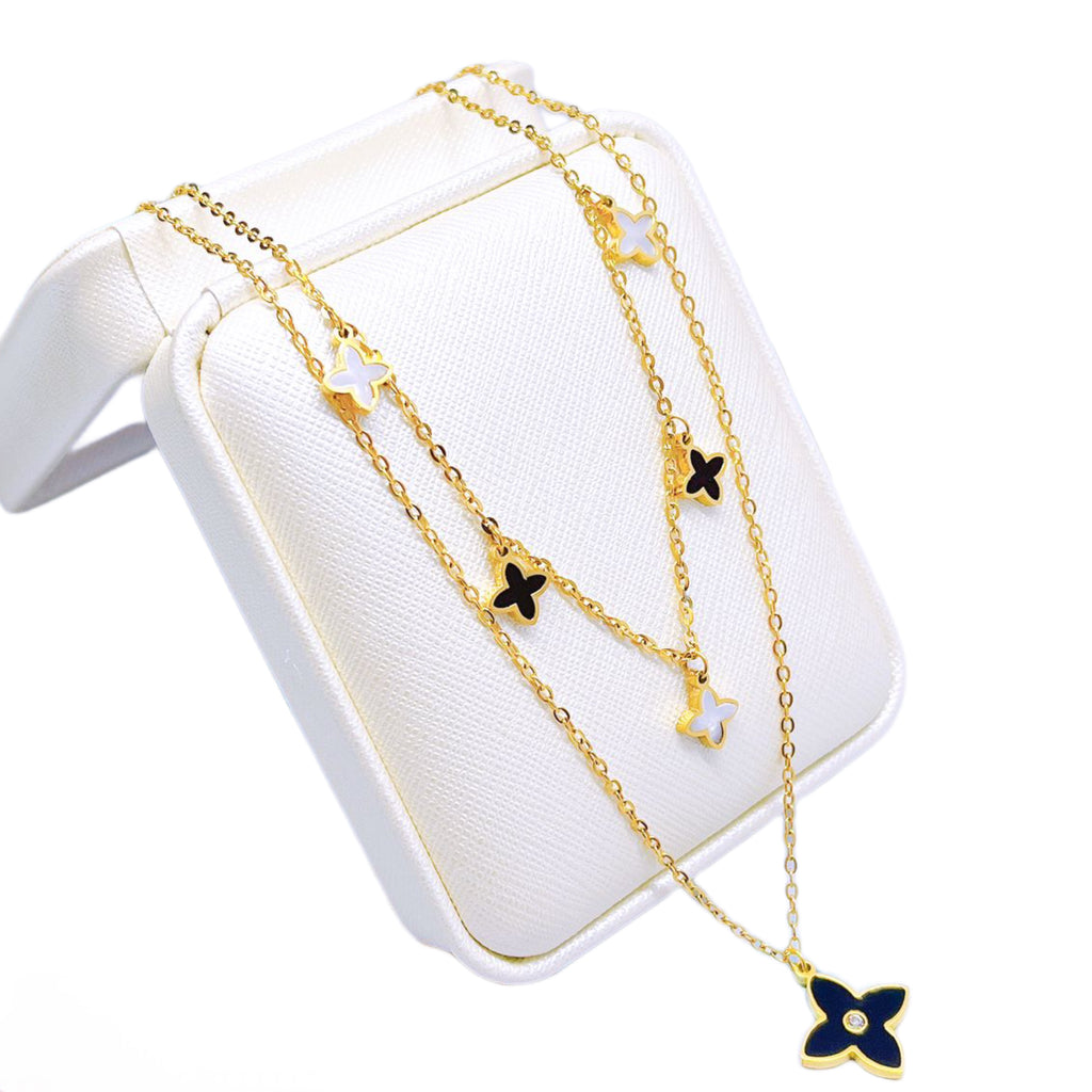 Black & White Clover Set- 18K Gold Plated