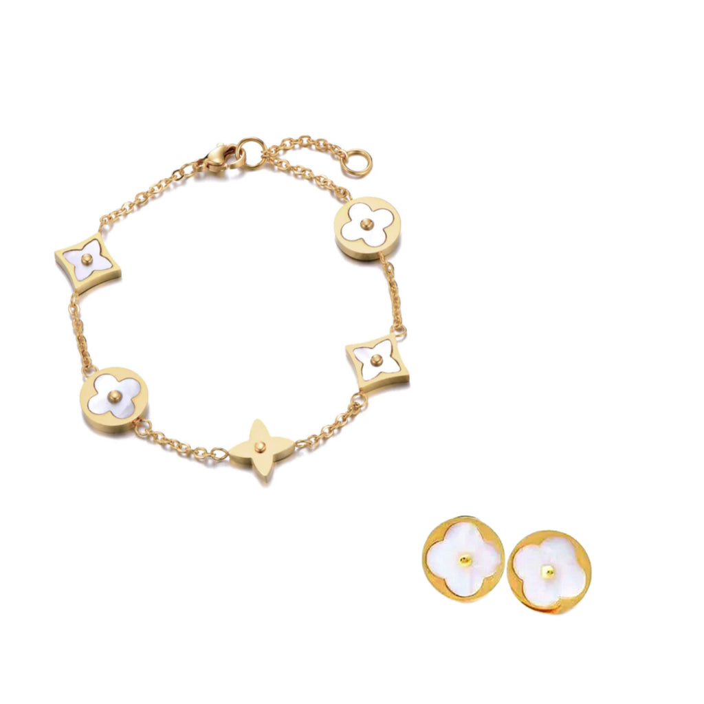 Shell Gem Clover Set (Bracelet/ Earrings) - Gold – Balara Jewelry