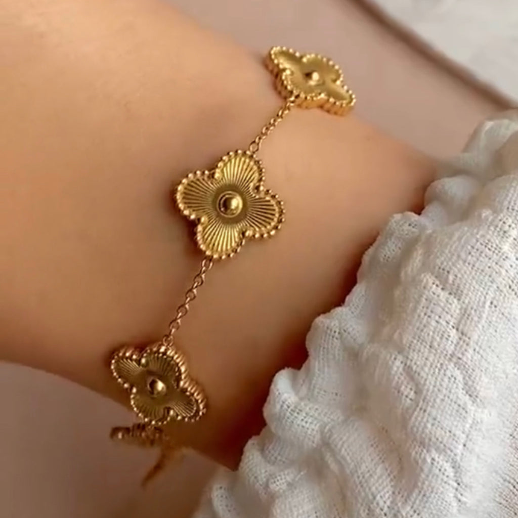 Double Stainless Steel Layered Clover Bracelet - Gold and Silver Gold