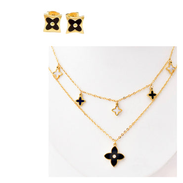 Black & White Clover Set- 18K Gold Plated