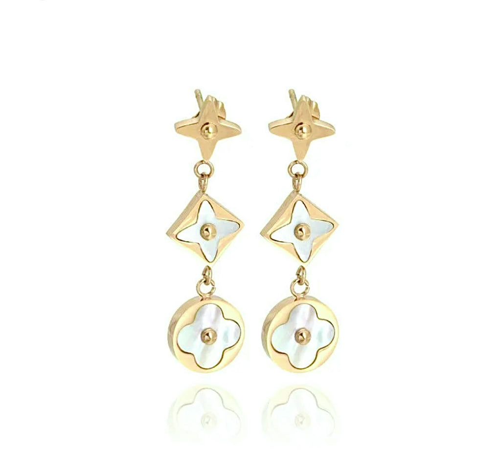 18k Gold Plated Clover Design Dangling Stud Earrings – Balara Jewelry