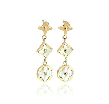 18k Gold Plated Clover Design Dangling Stud Earrings